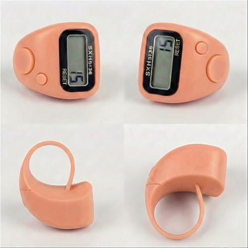 Image of Digital Finger Tally Counter, 5-Digit LCD Display, Ring Design with Reset Button (Pack of 1) (Peach)