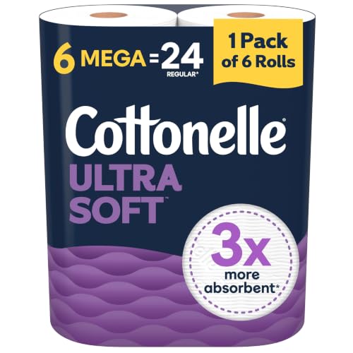 Cottonelle Ultra Soft Toilet Paper, 6 Mega Rolls = 24 Regular Rolls | 2-Ply, Soft Toilet Tissue, Septic-Safe, 244 Sheets per Roll - image 1