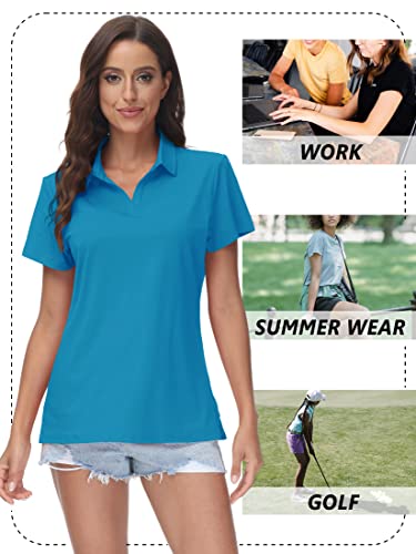 Image of TACVASEN Women's V-Neck Polo Shirts UPF 50+ Short Sleeve Sun Protection Quick Dry Golf Polos Collared Shirt