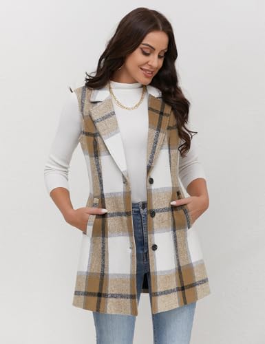 Image of IDEALSANXUN Plaid Vest for Women Fall Winter Sleeveless Blazer Jackets