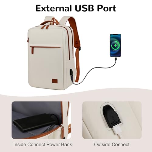 15.6" Laptop Backpack for Men Women, Small Travel Backpack with Luggage Strap for Airplane, White3