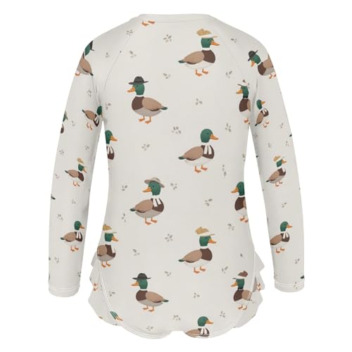 Duck Cartoon Cute Pattern Girls Rash Guard Swimsuits Long Sleeve One Pieces Bathing Suit UPF 50+ Zipper Swimwear3