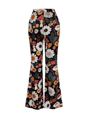 WDIRARA Women's Plus Size Floral Print Flare Pants Boho Elastic Waist Bell Bottoms Trousers2