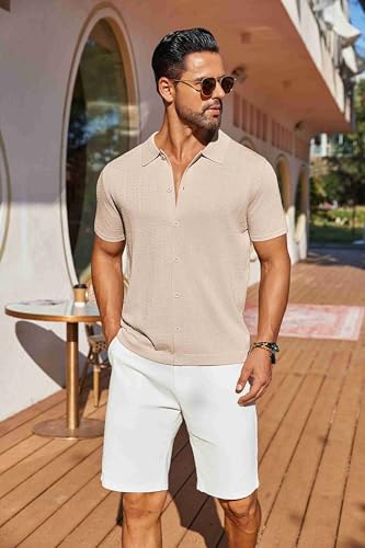 COOFANDY Men's Knit Shirts Short Sleeve Button Down Shirt Casual Summer Beach Shirt2
