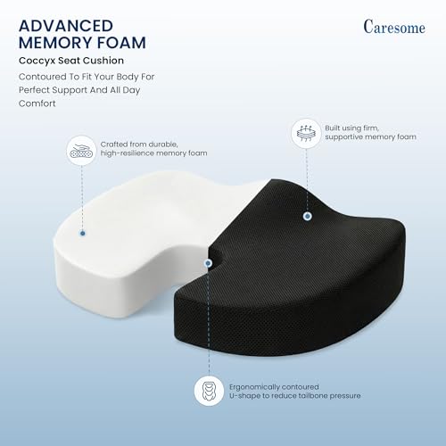 Image of High Density Coccyx Seat Cushion for Hip | Tailbone | Coccyx | Sciatica Pain Relief | Proprietary Hi-Per Foam Ergonomic Design | Contoured Cushion for Office & Home