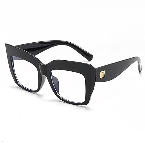 LJCZKA Thick Square Blue Light Blocking Glasses Oversized Cat Eye Eyewear Fashion for Women Computer Eyeglasses