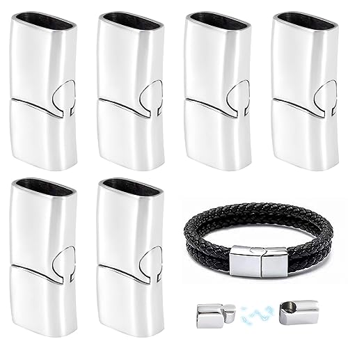 Armband Verschlüsse Magnetisch Rechteck Magnetverschluss Edelstahl 6 Stück Magnetverschluss Armband Flach Endkappen für Armband Schmuckherstellung Machen Lederband Schnalle Bohrung 12x6mm Silber