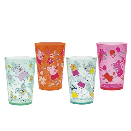 Image of Zak Designs Peppa Pig Nesting Tumbler Set for At Home, 14.5oz Non-BPA Plastic Cups, 4-Pack (Peppa Pig and Friends)