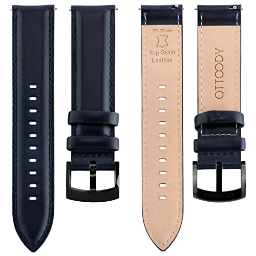 Image of OTTOODY Leather Watch Bands Quick Release, Elegant Top Grain Leather Watch Straps for Men & Women, Choice of Color & Width - 18mm, 19mm, 20mm, 21mm or 22mm Wristbands Bracelet for Watch & Smartwatch