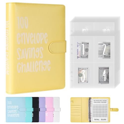 Classeur de défi 100 enveloppes A5 noir et jaune pour économie