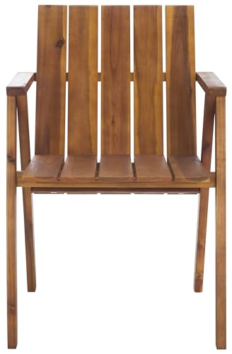 SAFAVIEH Outdoor Patio Furniture Collection - Tucker Brown Solid Wood Slatted Stacking Chair,...