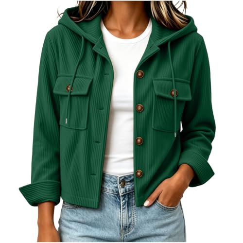 Xibaoom Kapuzenjacke Damen, Cordjacke Damen Kapuzenjacke mit Kapuze Knopfleiste und Brusttaschen weiche Sweatjacke für Casual Alltag Herbst Übergangsjacke Mantel Jacken