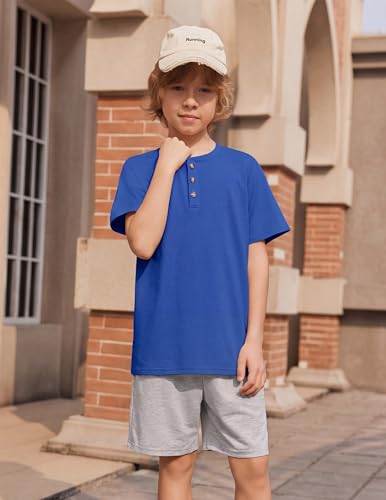 Image of Arshiner Boy's Textured Button Up Shirt and Shorts Set 2 Piece Summer Beach Outfit for 5~12 Years Kids