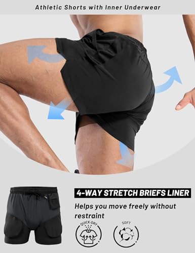 MIER Mens 3 Inch Shorts for Athletic Running Dry Fit Lightweight Workout Gym Active Shorts with Brief Liner, Pockets2