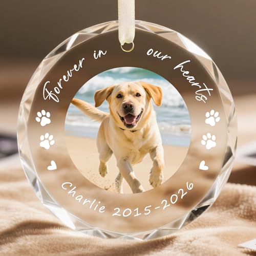 Custom Pet Memorial Gifts for Loss of Dog Cat Personalized Forever in Our Hearts Dog Memorial Ornament with Photo Name & Date Sympathy Gifts Keepsake for Pet Lovers Acrylic S3