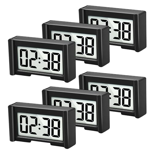 Image of YOUNGFLY 6PCS Small Digital Clock, Vehicle Adhesive Clock with Jumbo LCD Time & Day Display, Mini Car Dashboard Clock Battery Operated for Desktop Car Truck Dashboard & Air Vent (Black)