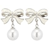 Pendientes Oro Mujer Hipoalergenicos Pendiente Plata Largos Perla Pendiente Aretes Pequeños Perla Regalo para Novia Mamá Niñas Pendientes Clip