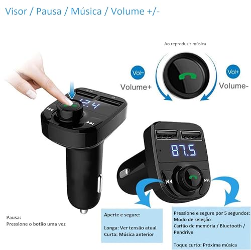 Adaptador Bluetooth Para Carro Sem Fio Transmissor FM Carregador Veicular MP3 Com Entrada Para Pen D