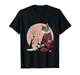 samurai cat sakura tree giapponese amante gatto giapponese guerriero maglietta