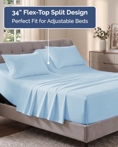 Image of Flex Top Split Head King Sheet Set - 4 Piece Extra Deep Sheets - Sky Blue