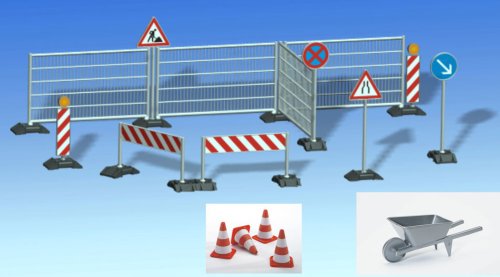Bruder 2409 - Baustellen-Set (Zäune, Schilder, Schubkarre und Pilonen) – Bild 3