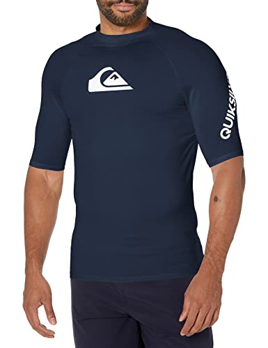 Quiksilver mens All Time Short Sleeve Rashguard Upf 50 Sun Protection Surf Rash Guard Shirt, Navy...