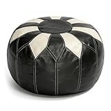 Thgonwid Unstuffed Moroccan Faux Leather Pouf Ottoman with Storage - Handmade Boho Chic Multi-Use Footrest for Living Room, Bedroom, Patio - Round Ethnic Floor Cushion & Decorative Accent, Black&White