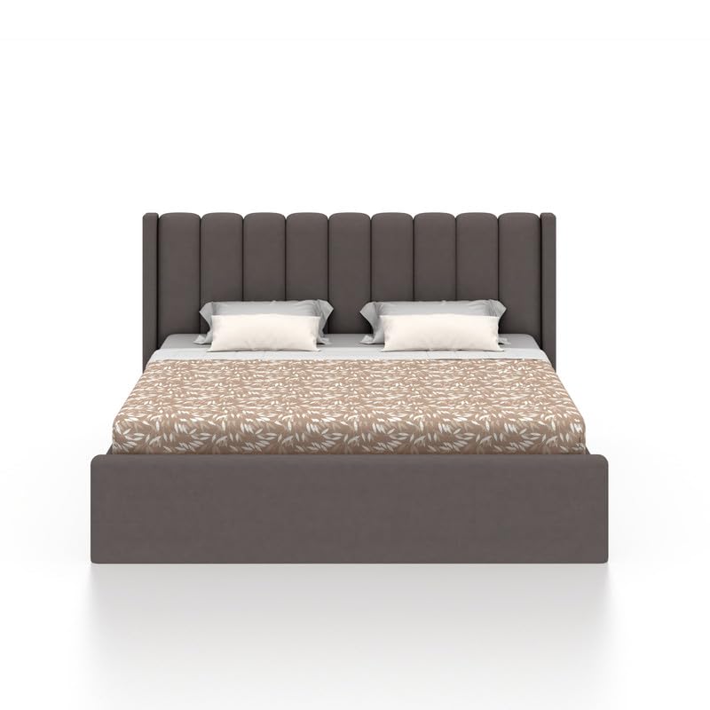 Image of Ganpati Arts Sheesham Wood Emperor Upholstered King Size Bed with Box Storage | Durable Wooden Double Bed Cot Palang with Tufted Headboard for Bedroom, Living Room, Hotel and Home Furniture (Grey)