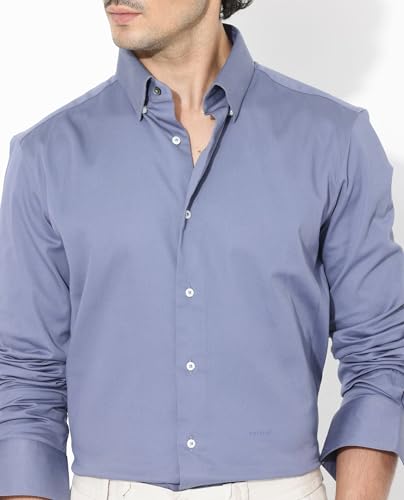 Image of Rare Rabbit Men Regular Fit Solid Beige Satin Long Sleeve Button Shirt