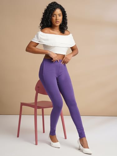 Image of ONE SKY Women Full Length Leggings | Cotton Modal Spandex Blend | High Waist Stretchable & Bio-Washed Fabric | Colour-Lock Technology | Comfortable Leggings for Women