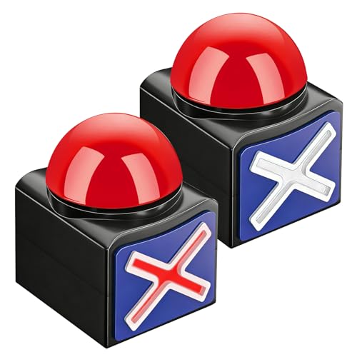 Lot de 2 buzzers avec son et lumière - Buzzer avec lumière et son - Alarme sonore - En plastique - Accessoire de fête - Pour jeux de quiz, soirées de jeu,...