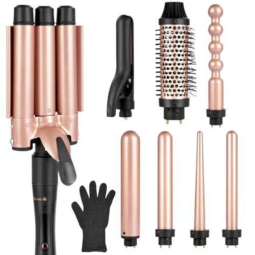 Ideal Swan 8 in 1 Curling Iron Set with Interchangeable Ceramic Curling Wand, Thermal Brush & Flat Iron (0.35