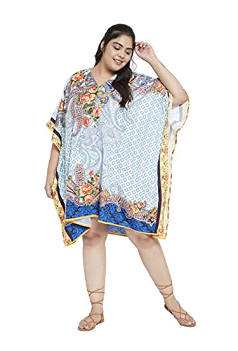 Image of Oussum Short Caftans for Women Plus Size Kaftan Tunic Tops Polyester Summer Beach Clothing Mini Cover Ups Dress for Ladies