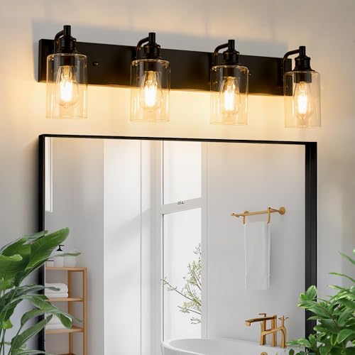 Image of 4-Light Bathroom Light Fixtures Modern Black Vanity Lights for Bathroom Lighting Fixtures Over Mirror for Cabinet Mirror Bedroom Hallway