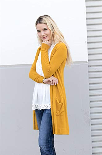 Tickled Teal Women’s Soft Long Sleeve Pocket Cardigan (Mustard, XL) - Thumbnail 2