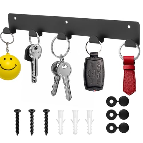 1 x llavero con 5 ganchos, negro soporte para llaves para gancho de pared, gancho para llaves, tablero de llaves, para cocina, dormitorio, salón, cuarto de baño, organizador de almacenamiento de pared