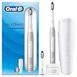 Oral-B Pulsonic Slim Luxe 4200 Elektrische Schallzahnbürste für gesünderes Zahnfleisch in 4 Wochen, 3 Putzmodi inkl. Sensitiv, Timer, 2 Aufsteckbürsten, Reiseetui, Frustfreie Verpackung, platin