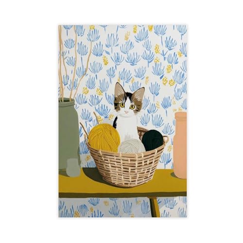 Poster sur toile chaton mignon panier fil décoration murale salon chambre 30x45