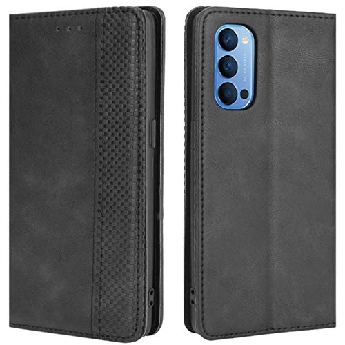 HualuBro Funda para OPPO Reno 4 Pro 5G, Funda Libro de Retro PU Cuero con Ranura para Tarjetas y Billetera Flip Cover Magnético Carcasa para OPPO Reno 4 Pro 5G Case (Negro)