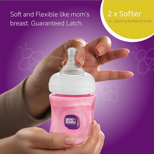 Image of BeeBaby Ease Wide Neck Colour Feeding Bottle 300 ml | BPA Free Easy Latching Baby Milk Bottle for Newborns & Infants | Soft Silicone Anti-Colic Nipple Fast Flow (8 Months +) |Pink, Pack of 2