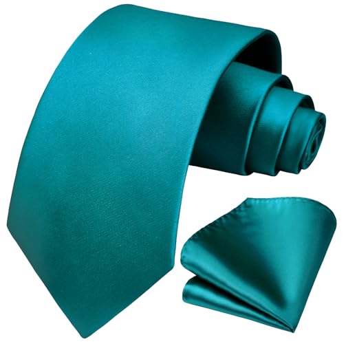 Image of HISDERN Mens Solid Color Ties Formal Satin Necktie and Pocket Square Set Classic Wedding Business Tie & Handkerchief