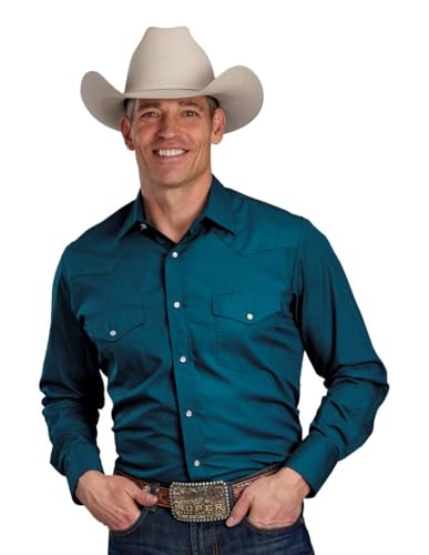 ROPER Western Shirt Mens Snaps L/S Solid Blue 01-001-0025-0687 BU