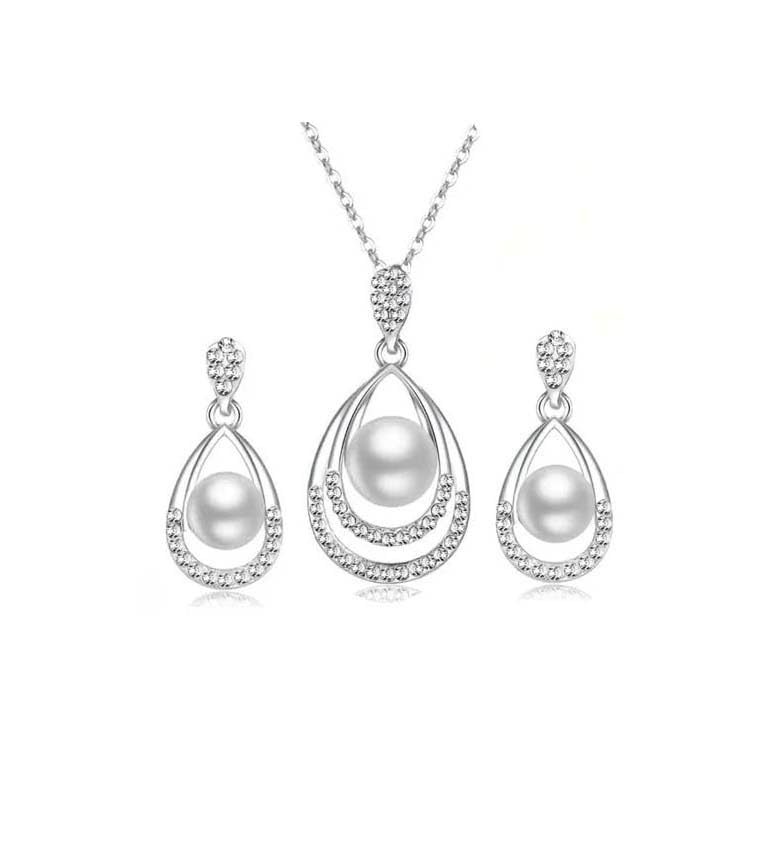 PTM 925 Sterling Silver Pearl drop Pendant Necklace & Earrings Set | Jewellery Set Gifts for woman and girls | With 925 BIS Hallmark Stamp & Certificate of Authenticity