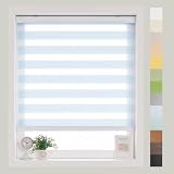 FOIRESOFT Standard Cordless Custom Zebra Roller Shades and Blinds [Basic, Pastel_Blue, W 20-84 x H 20-105 inch] Dual Layer Sheer for Day and Night Light Control Privacy, 20 to 105 in Height