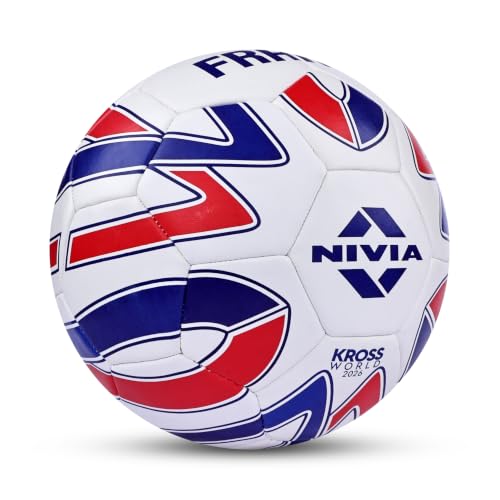 Image of Nivia Kross World Football (France) Training Ball, 32 Panels, Durable Rubber Hand-Stitched, Latex Bladder, As Per AIFF Standards, to Play On Both Natural and Artificial Grass (Size - 5, White)