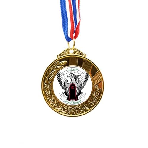 Medalla de oro de Sudán con cinta de primer puesto réplica de lujo con emblema nacional