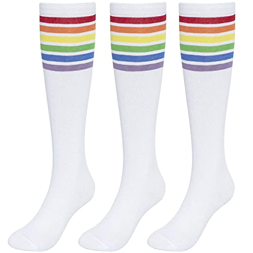 KONY Women's Cotton Colorful Striped Rainbow Knee High Socks 1/3 Pairs, Comfortable Stay Up Best Gift Size 6-10
