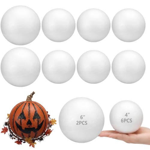 Thenshop 8 Pcs White Foam Ball 6 inch and 4 inch Smooth Solid Craft Ball