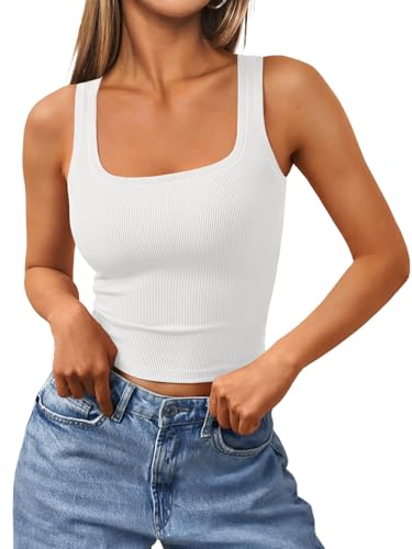 Trendy Queen Women's Summer Square Neck Tank Tops Workout Cropped Ribbed Summer Camisole Sleeveless Clothes 2025