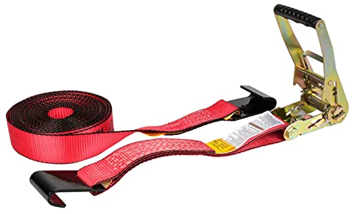 Mytee Products Ratchet Tie-Down Straps With Flat Hooks, 2" X 30' Ratchet Straps Red | 10,000 Lbs Breaking Strength | Tiedown Ratchet Straps For Flatbed, Truck, Trailers Pickup #TOP1